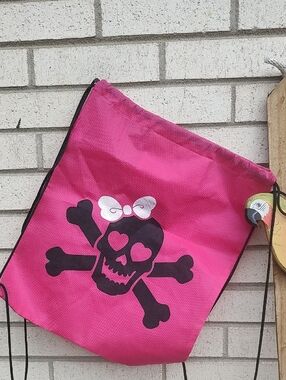 Hot Pink Skull & Crossbones Drawstring Bag